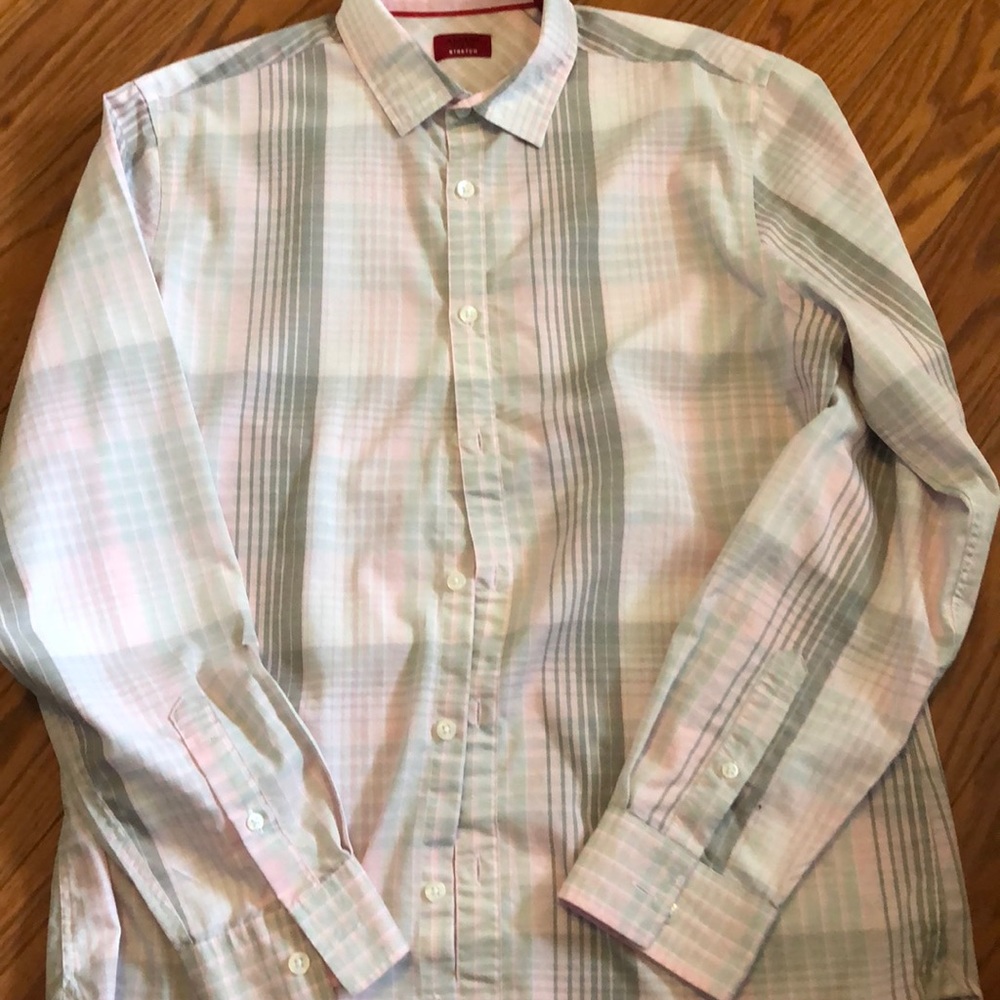 Alfani slim fit pale pink & gray button down